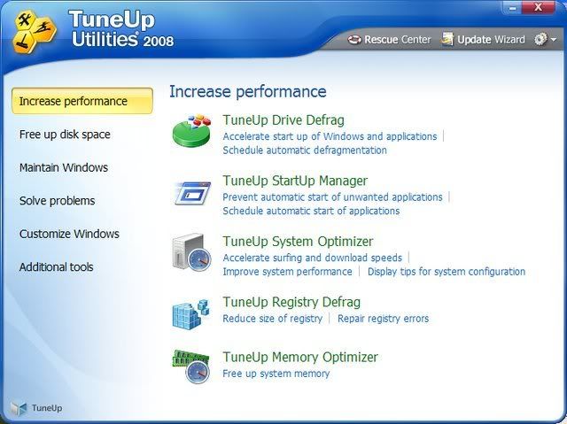 TuneUp 2008 Interface