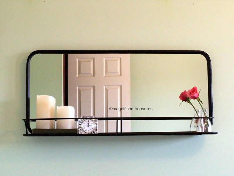 INDUSTRIAL METAL PHARMACY STYLE RECTANGULAR WALL MIRROR WITH SHELF
