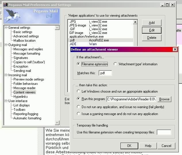 Settings in Pegasus Mail