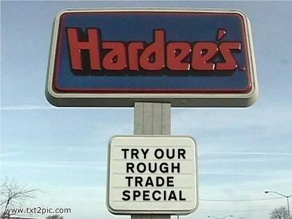 gay parody of Hardees sign