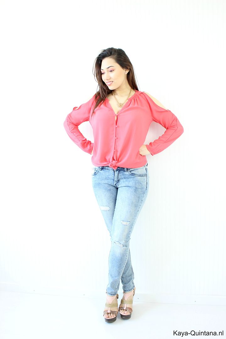 spring outfit coral blouse