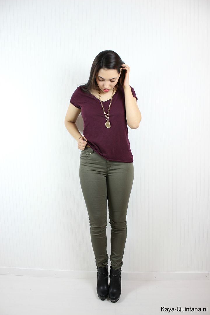 burgundy and green outfit