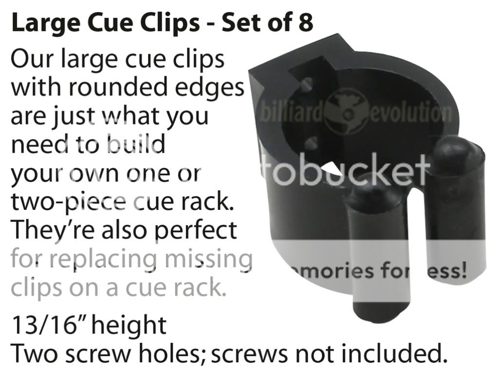 Set of 8 Large Black Rounded Cue Clips for Pool Cue Racks