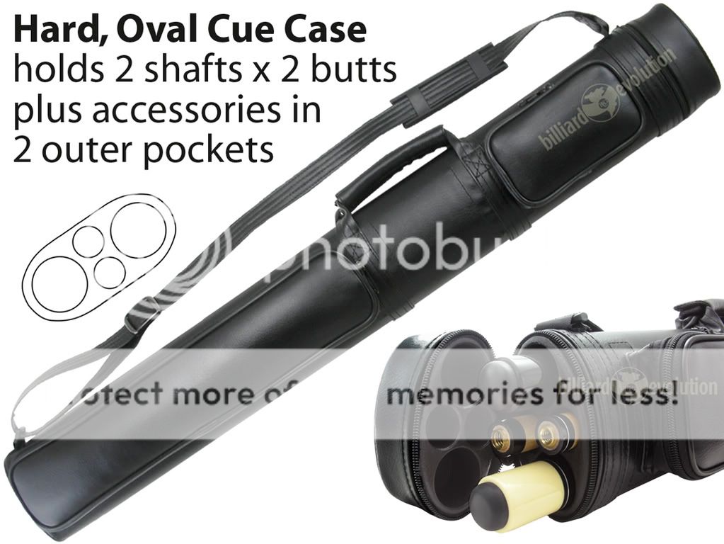 2x2 Black Hard Tube Pool Cue Case w/2 Accessory Pockets  