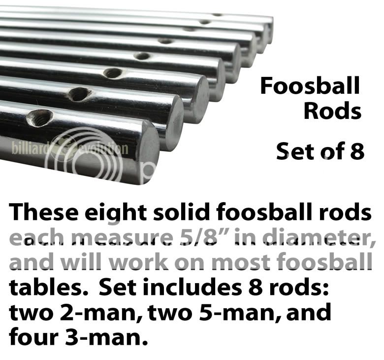 Set of 8 Solid Foosball Rods for Table Soccer 5/8 inch  