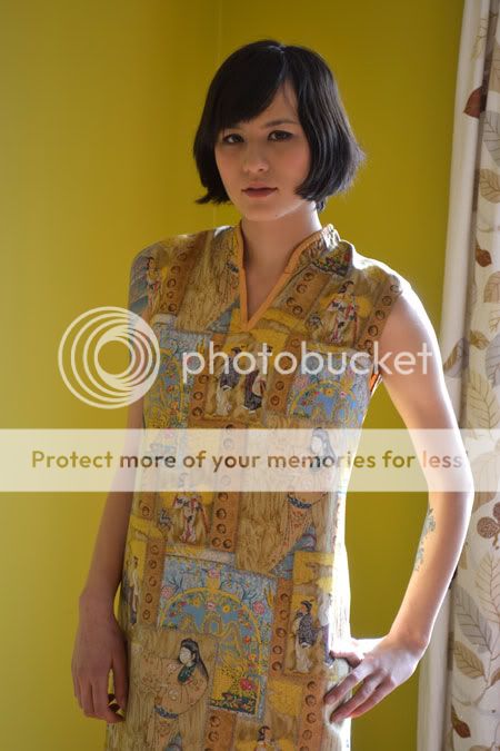 50s 60s vintage ASIAN PRINT novelty sleeveless Dress L  